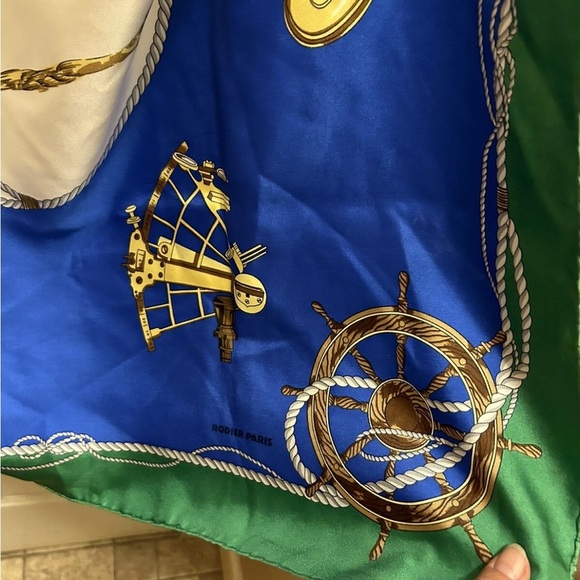 Rodier Paris Silk Scarf with Nautical Print in Blue and Green - Picture 10 of 15
